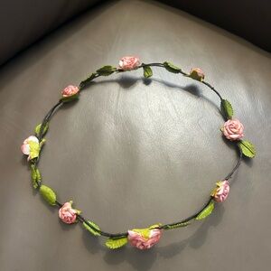 Claire's Pink Rose and Green Leaf Hairband
